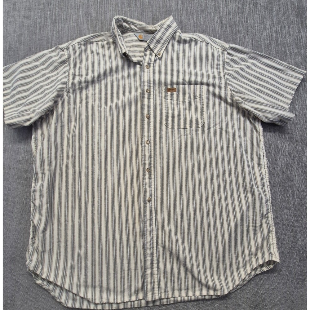 Carhartt men's 2XL Rugged Outdoor wear Striped Short Sleeve Button up Shirt VTG